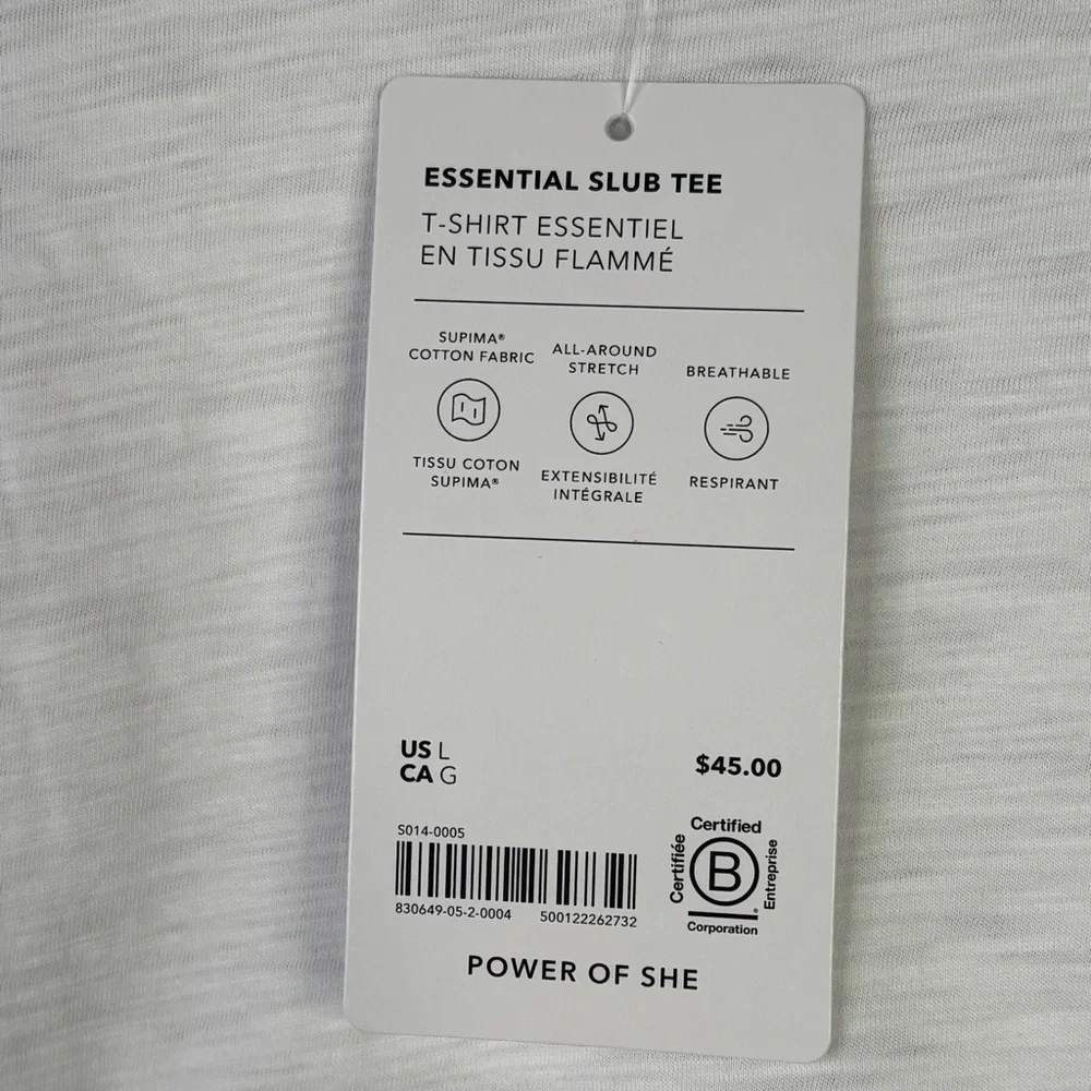 🏷️NWT Athleta‎ Size Large Essential Slub Tee Bright White Semi-Fitted Crew Neck - Picture 3 of 16